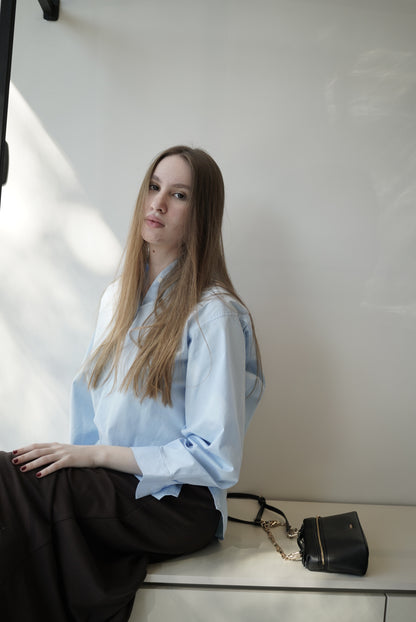 Camisa Celeste Semi Oversize de Algodón