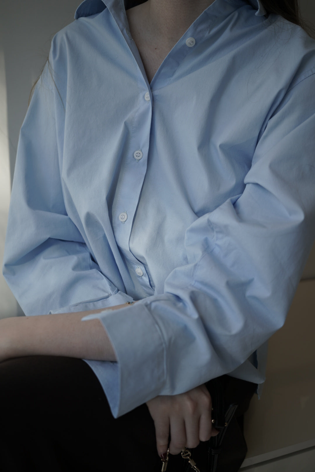 Camisa Celeste Semi Oversize de Algodón