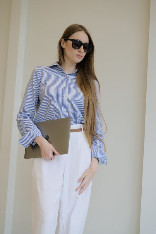 camisa celeste a rayas oxford