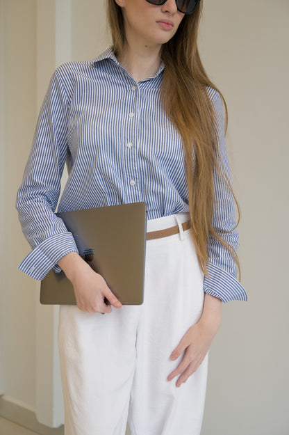 camisa celeste a rayas oxford