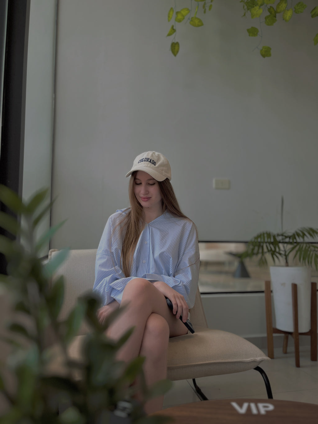 Camisa a rayas celeste oversize