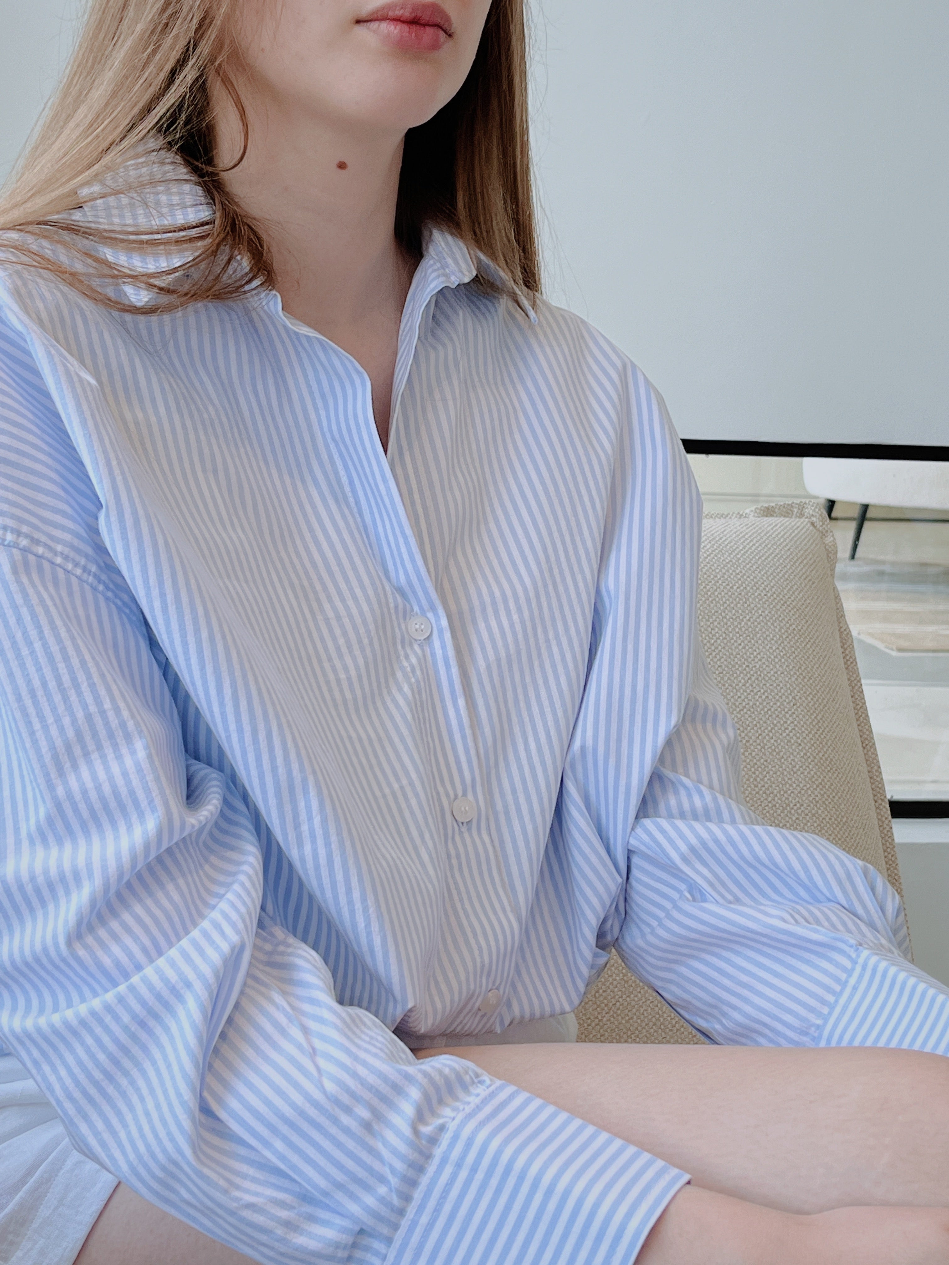 Camisa a rayas celeste oversize